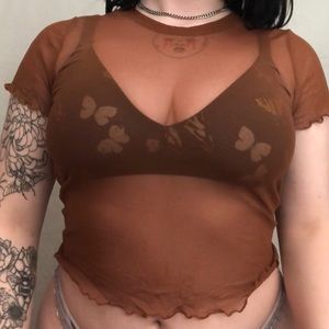 Forever 21 Tan Mesh T-Shirt Size Large